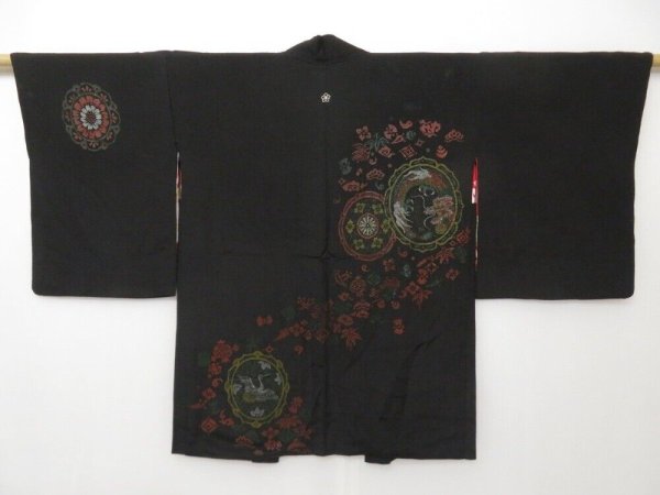 Photo1: 1622T04z480 Vintage Japanese Kimono Silk HAORI Dragon Black (1)