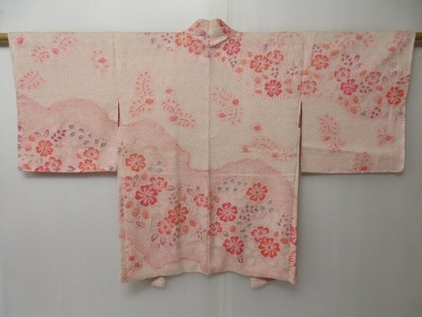 Photo1: 2204T08z580  Japanese Kimono Silk SHIBORI HAORI Flower Pink (1)