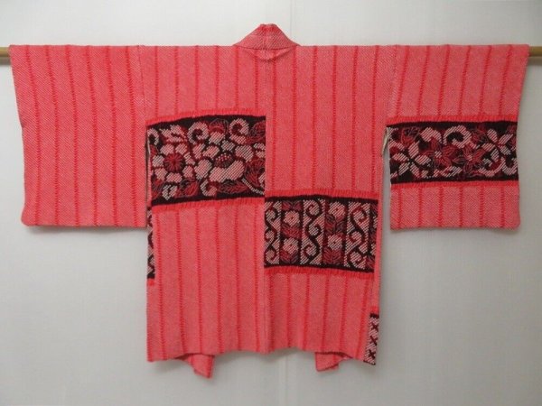 Photo1: 2127T10z630 Vintage Japanese Kimono Silk SHIBORI HAORI Flowers Red-Pink (1)