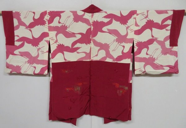 Photo1: 0610i05z620 Vintage Japanese Kimono Silk HAORI Red-Pink Stone (1)