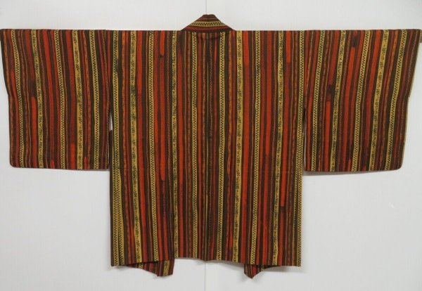 Photo1: 0624i06z610 Vintage Japanese Kimono Silk HAORI Brown (1)