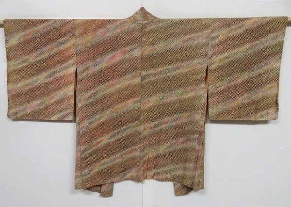 Photo1: 0630i08z590 Vintage Japanese Kimono Silk SHIBORI HAORI Light brown (1)