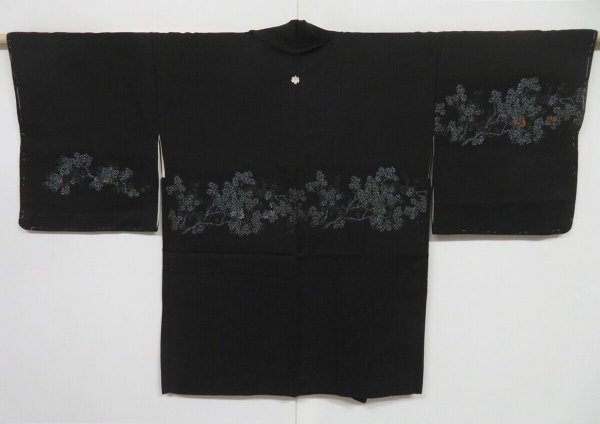 Photo1: 0615i03z480 Vintage Japanese Kimono Silk HAORI Black Trees (1)