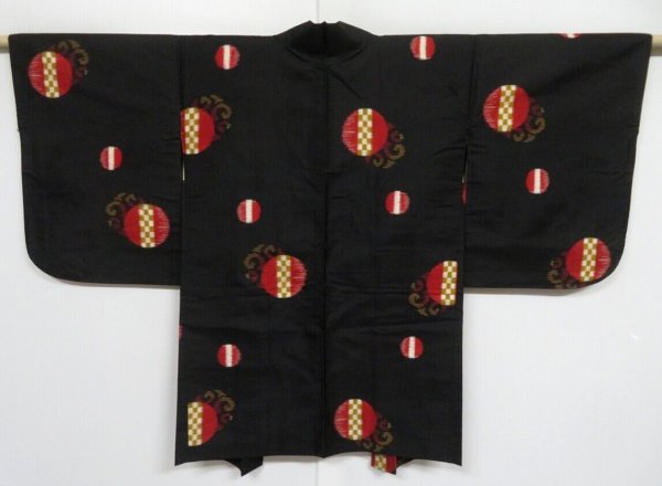 Photo1: 0411N10z430 Vintage Japanese Kimono Silk MEISEN HAORI Black (1)