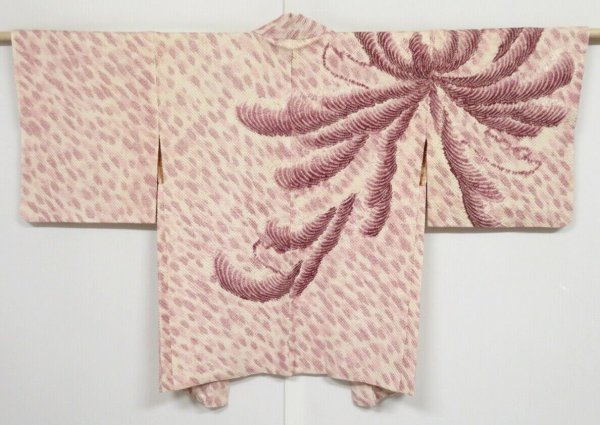 Photo1: 0329N04z600 Vintage Japanese Kimono Silk SHIBORI HAORI Off-white Chrysanthemum (1)