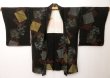 Photo6: 0304H10z750 Vintage Japanese Kimono Silk HAORI Black Shikishi (6)
