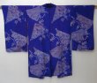 Photo1: 2102T09z480 Antique Japanese Kimono Silk LONG HAORI Folding fan Oriental blue (1)