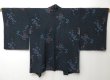 Photo1: 0518T10z470 Vintage Japanese Kimono Silk HAORI Dark gray Clover (1)