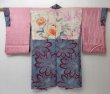 Photo6: 2010T02z430 Antique Japanese Kimono Silk LONG HAORI Flower Cyan blue (6)