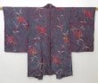 Photo2: 1206T03z410 Antique Japanese Kimono Silk HAORI Wine red Paulownia (2)