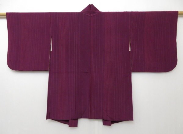 Photo1: 0921T06z550 Vintage Japanese Kimono Silk HAORI Grape Stripe (1)