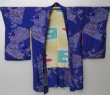 Photo5: 2102T09z480 Antique Japanese Kimono Silk LONG HAORI Folding fan Oriental blue (5)