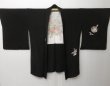 Photo6: 1102H01z620 Japanese Kimono Silk Embroidery HAORI Black Yukiwa (6)