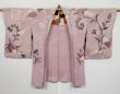 Photo9: 1203N09z490 Antique Japanese Kimono Silk HAORI Light pink Flower (9)