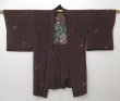 Photo6: 1214T09z470 Vintage Japanese Kimono Silk HAORI Dark brown Flower (6)