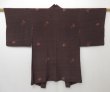 Photo2: 1214T09z470 Vintage Japanese Kimono Silk HAORI Dark brown Flower (2)