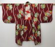 Photo6: 1108T03z590 Antique Japanese Kimono Silk HAORI Dark red Chrysanthemum (6)