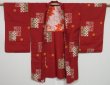 Photo8: 0526i01z460 Vintage Japanese Kimono Silk MEISEN LONG HAORI Dark red Flower (8)