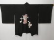 Photo1: 1102H01z620 Japanese Kimono Silk Embroidery HAORI Black Yukiwa (1)