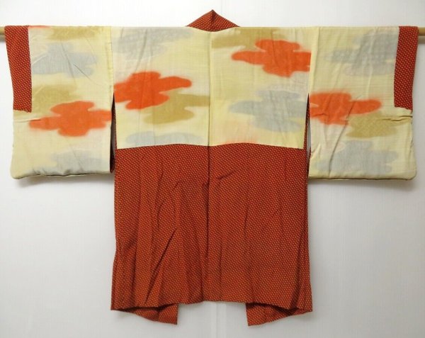 Photo1: 0517T08z590 Vintage Japanese Kimono Silk HAORI Orange-Brown (1)