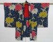 Photo5: 1021i06z510 Antique Japanese Kimono Silk HAORI Blue Yatsude (5)