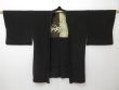 Photo6: 1615i01z610 Vintage Japanese Kimono Silk HAORI Black Sparrow (6)