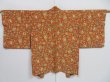 Photo1: 1307i08z550 Vintage Japanese Kimono Silk HAORI Dark orange Bird Flower (1)