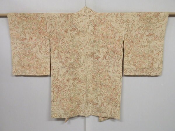 Photo1: 0726i09z600 Vintage Japanese Kimono Silk HAORI Off-white Marble (1)