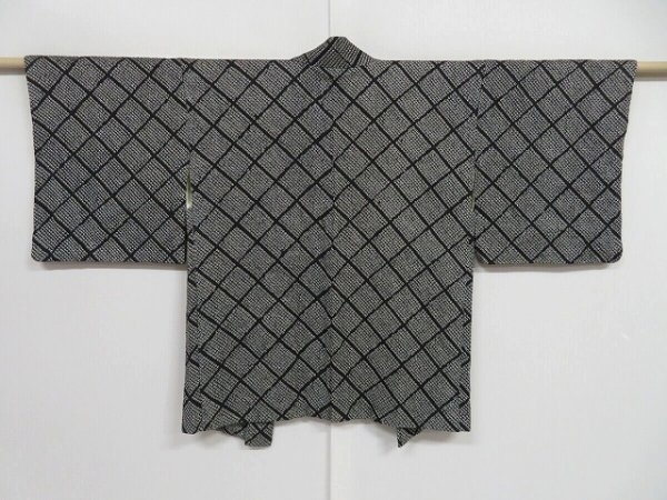 Photo1: 1312i06z460 Vintage Japanese Kimono Silk SHIBORI HAORI Black (1)