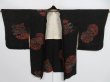 Photo8: 0906i02z600 Vintage Japanese Kimono Silk HAORI Black Flowers (8)