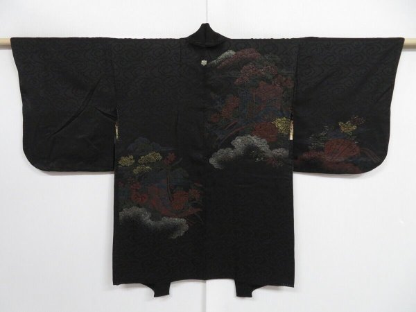 Photo1: 0823i10z440 Vintage Japanese Kimono Silk HAORI Black Royal cart (1)