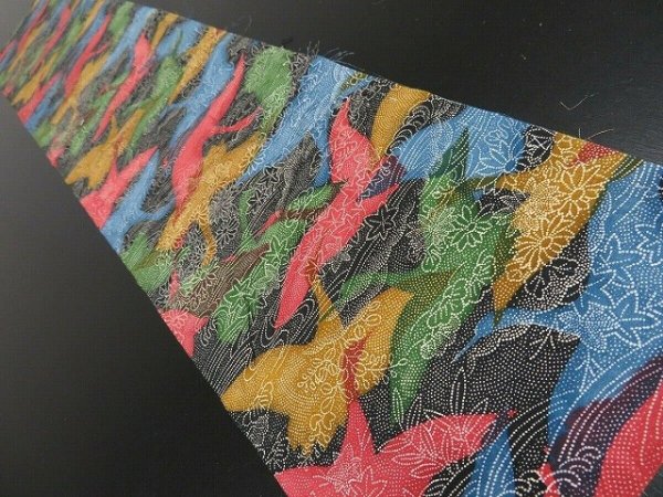 Photo1: 3L10z20 Vintage Japanese Kimono Silk  FABRIC Black Flying crane 34.6" (1)