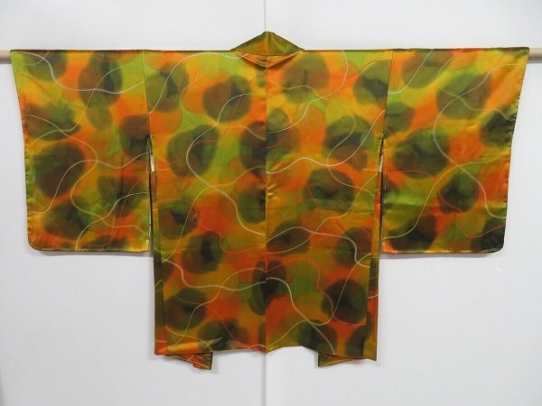 Photo1: 0907i06z610 Japanese Kimono Silk HAORI Orange-Yellow (1)