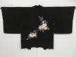 Photo2: 0801i06z550 Vintage Japanese Kimono Silk HAORI Black Flowers (2)