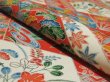 Photo4: 1L03z90 Japanese Kimono Silk  FABRIC Orangered Sensu, Flowers 55.1" (4)