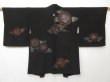 Photo1: 1403T03z440 Vintage Japanese Kimono Silk HAORI Black Flower (1)