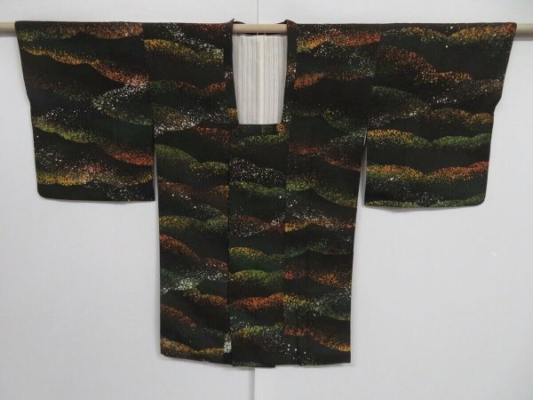 Photo1: 0817i10z580 Japanese Kimono Silk HAORI COAT Dark green (1)