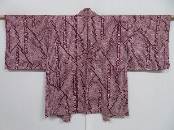 Photo1: 1210i07z430 Vintage Japanese Kimono Silk SHIBORI HAORI Purple (1)