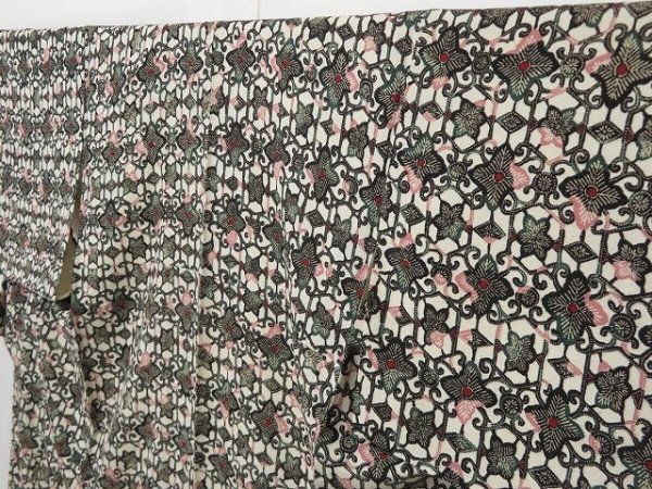 Photo1: 1207T10z770 Vintage Japanese Kimono Silk KOMON Off-white Flower (1)