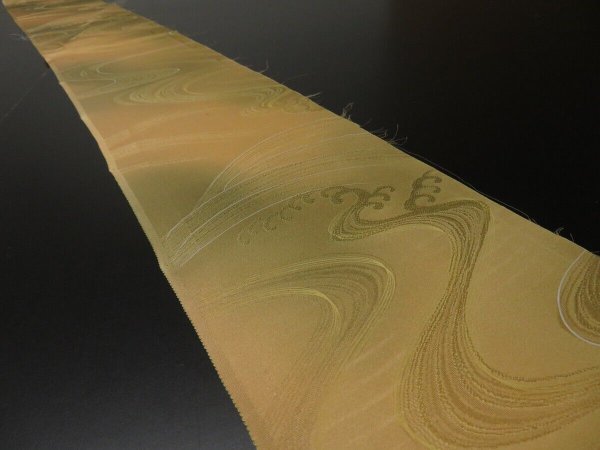 Photo1: 1R08z40 Japanese Kimono Silk  FABRIC Light ochre Wave 55.9" (1)