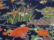 Photo3: 2P01z70 Japanese Kimono Silk  FABRIC Navy Japanese palace garden 45.7" (3)