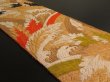 Photo2: 1A01z190 Vintage Japanese Kimono Silk OBI FABRIC Gold Leaf, Wave 44.1" (2)