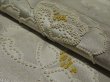 Photo9: 1D01z80 Japanese Kimono Silk OBI FABRIC Off-white Peony 47.2" (9)