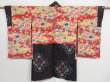 Photo6: 0910i04z480 Vintage Japanese Kimono Silk MEISEN HAORI Black-Purple Flower (6)