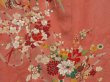 Photo7: 0608N03z570 Vintage Japanese Kimono Silk TSUKESAGE Coral pink Chrysanthemum (7)