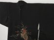 Photo2: 0806i10z520 Vintage Japanese Kimono Silk HAORI Black Hanaguruma (2)