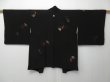 Photo1: 0806T10z570 Japanese Kimono Silk HAORI Black Flower (1)