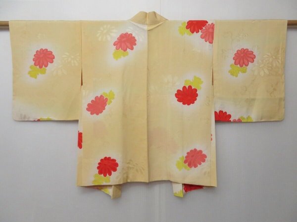 Photo1: 0811T01z560 Japanese Kimono Silk HAORI Light yellow Flower (1)