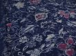 Photo2: 4B01z60 Vintage Japanese Kimono Silk  FABRIC Purplish navy Flower 41.7" (2)