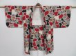 Photo7: 1409i09z520 Vintage Japanese Kimono Silk MEISEN HAORI Black Flower (7)